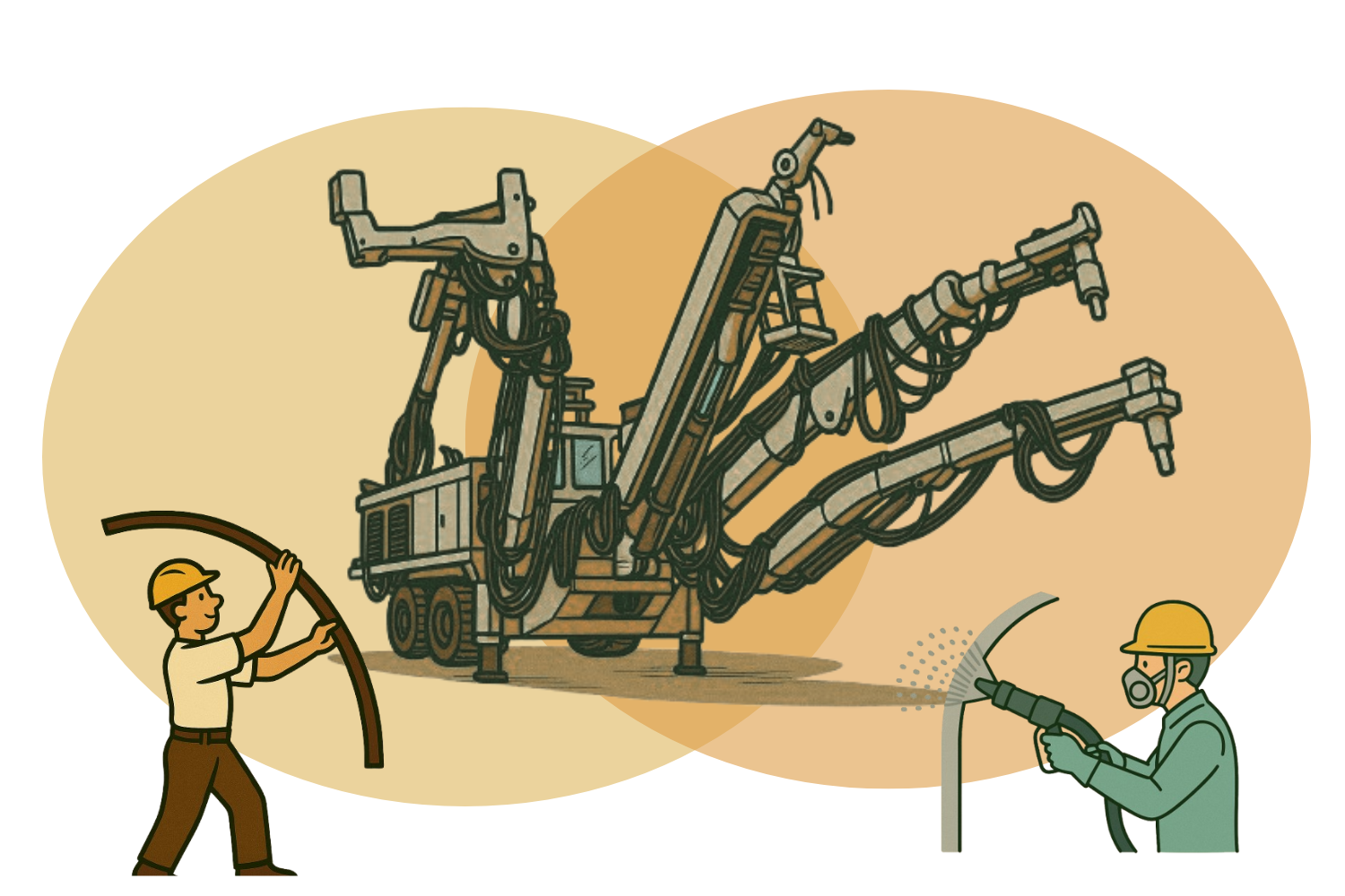 支保工建込とコンクリート吹付け機を一体化したヘラクレス