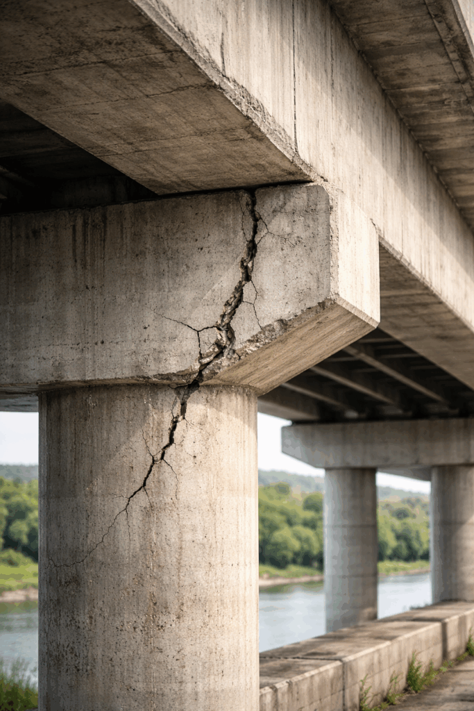ひび割れが発生したコンクリート橋脚